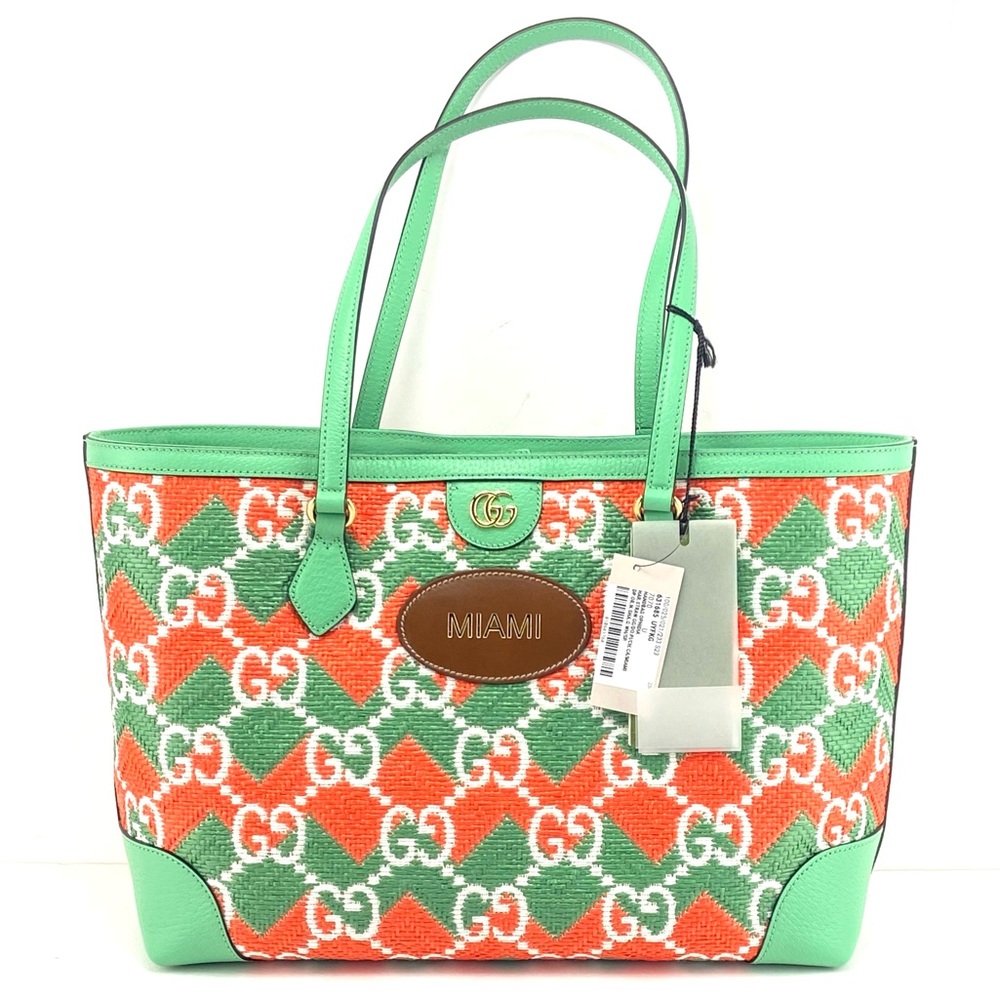 Gucci 631685 Ophidia GG Raffia Shoulder Bag/Tote, Limited Edition "Miami", NWT